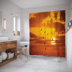 Штора для ванной JoyArty «Птичий ключ на закате» 180x200