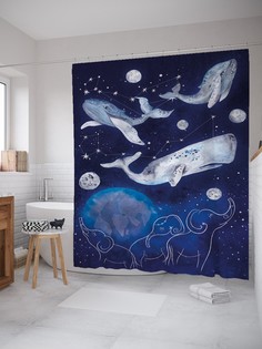 Штора для ванной JoyArty «Космические киты» из ткани, 180х200 см с крючками