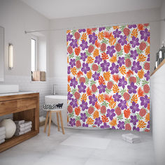 Штора для ванной JoyArty «Цветочный узор с ананасами» 180x200