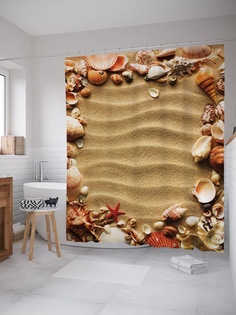 Штора (занавеска) для ванной «Морская любовь» из ткани, 180х200 см с крючками Joy Arty