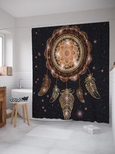 Штора (занавеска) для ванной «Ловец снов и мандала» из ткани, 180х200 см с крючками Joy Arty