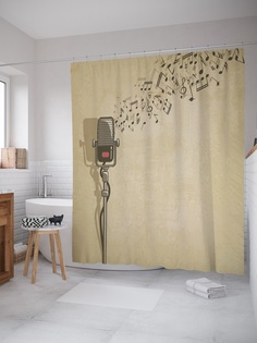 Штора (занавеска) для ванной «Музыкальный микрофон» из ткани, 180х200 см с крючками Joy Arty