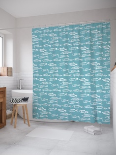 Штора (занавеска) для ванной «История рыбок» из ткани, 180х200 см с крючками Joy Arty