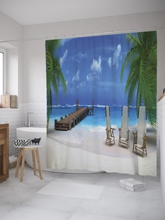 Штора (занавеска) для ванной «Облачный пирс» из ткани, 180х200 см с крючками Joy Arty