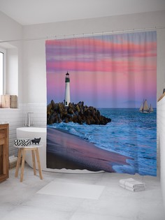 Штора для ванной JoyArty «Прибытие к маяку» из ткани, 180х200 см с крючками