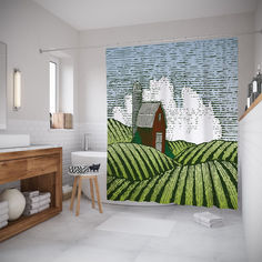 Штора для ванной JoyArty «Одинокий дом в полях» 180x200