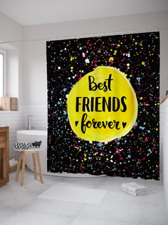 JoyArty Штора (занавеска) для ванной «Лучшие друзья» из ткани, 180х200 см с крючками