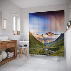 Штора для ванной JoyArty «Радуга над туманными холмами» 180x200