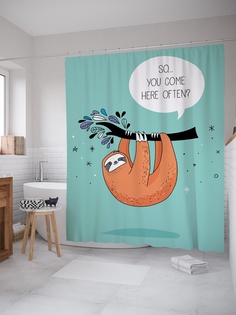 Штора (занавеска) для ванной «Ленивец на ветке» из ткани, 180х200 см с крючками Joy Arty