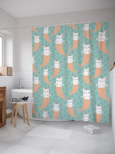 JoyArty Штора (занавеска) для ванной «Рыба-единорог» из ткани, 180х200 см с крючками