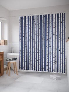 Штора для ванной JoyArty «Березовый штрих код» из ткани, 180х200 см с крючками