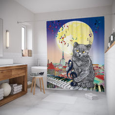 Штора для ванной JoyArty «Кот ловит музыку» 180x200