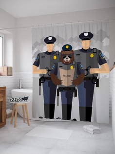 Штора для ванной JoyArty «Медведь и полицейские» из ткани, 180х200 см с крючками