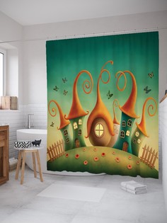 Штора для ванной JoyArty «Сказочный город» из ткани, 180х200 см с крючками