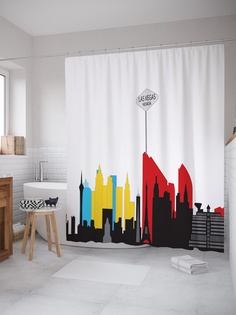 Штора (занавеска) для ванной «Лас Вегас в минимализме » из ткани, 180х200 см с крючками Joy Arty