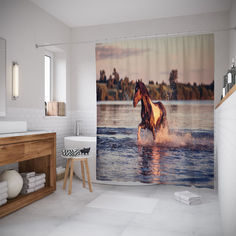 Штора для ванной JoyArty «Конь пересекает реку» 180x200