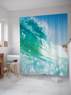 Штора (занавеска) для ванной «На крутой волне» из ткани, 180х200 см с крючками Joy Arty