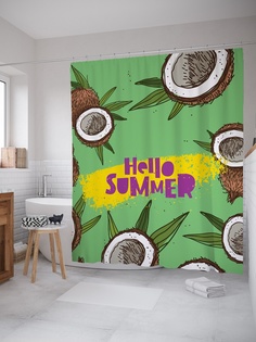 Штора (занавеска) для ванной «Привет лето» из ткани, 180х200 см с крючками Joy Arty
