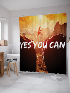 JoyArty Штора (занавеска) для ванной «Да ты можешь» из ткани, 180х200 см с крючками