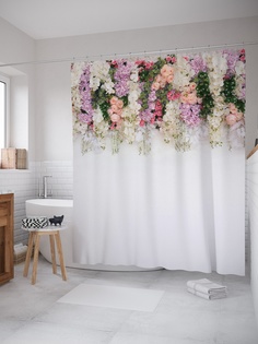 Штора (занавеска) для ванной «Весенняя сирень» из ткани, 180х200 см с крючками Joy Arty