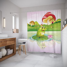 Штора для ванной JoyArty «Лягушка нюхает цветы» 180x200
