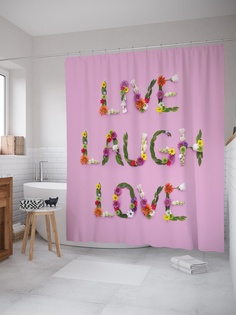 Штора (занавеска) для ванной «Живи.Смейся.Люби» из ткани, 180х200 см с крючками Joy Arty