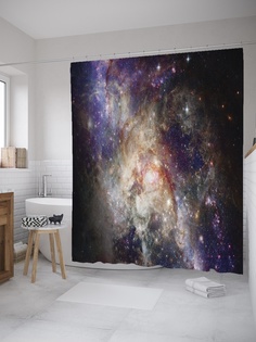 Штора (занавеска) для ванной «Тайны космоса» из ткани, 180х200 см с крючками Joy Arty