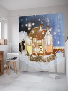 Штора (занавеска) для ванной «Домик в сказке» из ткани, 180х200 см с крючками Joy Arty