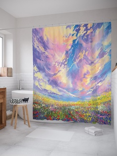 Штора (занавеска) для ванной «Небесные краски» из ткани, 180х200 см с крючками Joy Arty