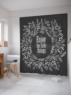 JoyArty Штора (занавеска) для ванной «Счастье в мелочах» из ткани, 180х200 см с крючками