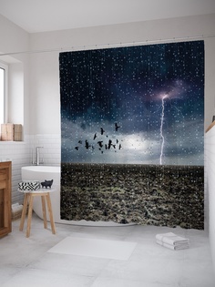 Штора (занавеска) для ванной «Гроза на поле» из ткани, 180х200 см с крючками Joy Arty