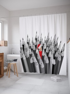 Штора (занавеска) для ванной «Оригинальный карандаш» из ткани, 180х200 см с крючками Joy Arty