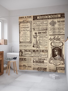 Штора (занавеска) для ванной «Газета в стиле Винтаж» из ткани, 180х200 см с крючками Joy Arty