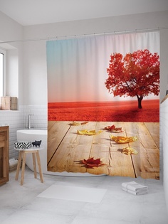 Штора (занавеска) для ванной «Красная долина» из ткани, 180х200 см с крючками Joy Arty