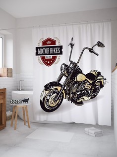 Штора для ванной JoyArty «Новые мотоциклы» из ткани, 180х200 см с крючками