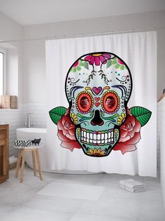 Штора для ванной JoyArty «Племенной череп» из ткани, 180х200 см с крючками