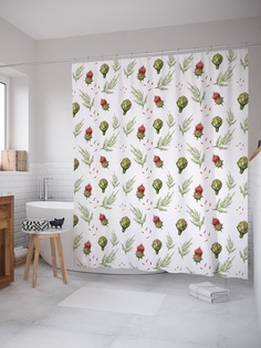 Штора (занавеска) для ванной «Цветки и бутоны» из ткани, 180х200 см с крючками Joy Arty