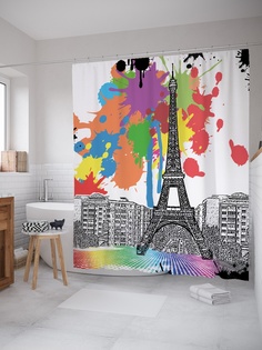 Штора (занавеска) для ванной «Парижская креативность» из ткани, 180х200 см с крючками Joy Arty