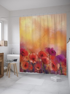 Штора (занавеска) для ванной «Маковое обаяние» из ткани, 180х200 см с крючками Joy Arty