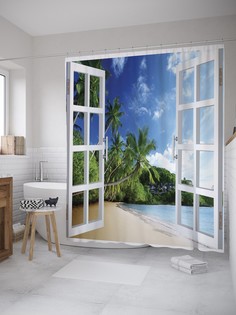 Штора для ванной JoyArty «Отпускное окно» из ткани, 180х200 см с крючками