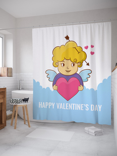 JoyArty Штора (занавеска) для ванной «Ангелочек любви» из ткани, 180х200 см с крючками