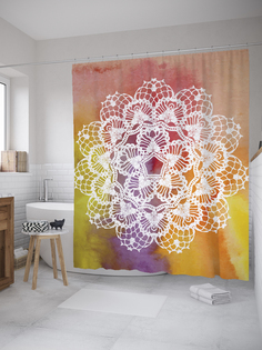 JoyArty Штора (занавеска) для ванной «Радужное кружево» из ткани, 180х200 см с крючками