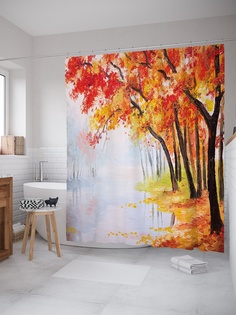 Штора (занавеска) для ванной «Туманная сторона» из ткани, 180х200 см с крючками Joy Arty