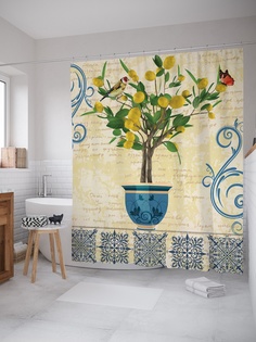 Штора (занавеска) для ванной «Домашние лимоны» из ткани, 180х200 см с крючками Joy Arty