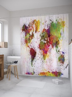 Штора для ванной JoyArty «Мир в креативе» из ткани, 180х200 см с крючками