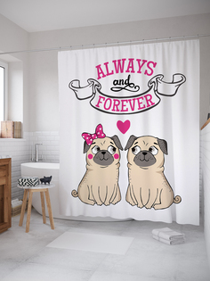 JoyArty Штора (занавеска) для ванной «Вместе и навсегда» из ткани, 180х200 см с крючками