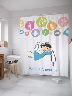 Штора для ванной JoyArty «Беспечный ангел с крестом» из ткани, 180х200 см с крючками