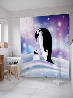 Штора для ванной JoyArty «Счастье пингвинчика» из ткани, 180х200 см с крючками