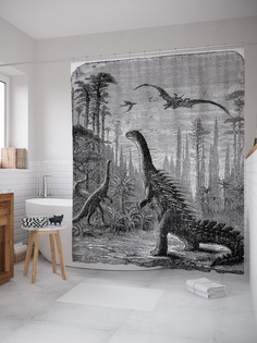Штора (занавеска) для ванной «Доисторический мир» из ткани, 180х200 см с крючками Joy Arty