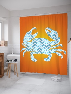 Штора (занавеска) для ванной «Узорчатый краб» из ткани, 180х200 см с крючками Joy Arty